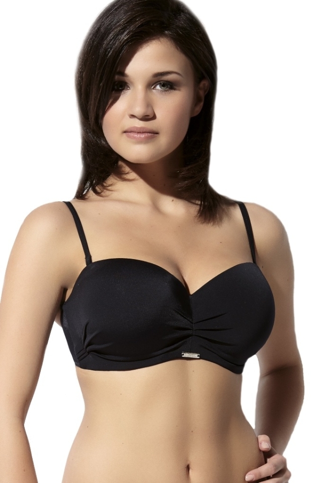 Komplet OKAZJA KrisLine Beach black 65DD + S strój kąpielowy MHM bandeau + figi wysokie