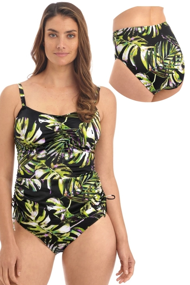 Komplet OKAZJA Fantasie Palm Valley 32F/70G + S strój kąpielowy tankini soft + figi wysokie