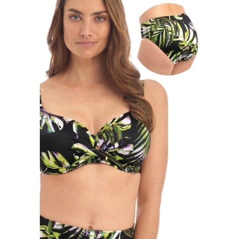 Komplet OKAZJA Fantasie Palm Valley black 36F/80G + L strój kąpielowy soft full-cup + figi klasyczne