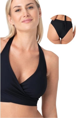 Samanta Venus czerń L + L strój kąpielowy komplet wiązany soft b/f A150+ figi tanga wysokie M400