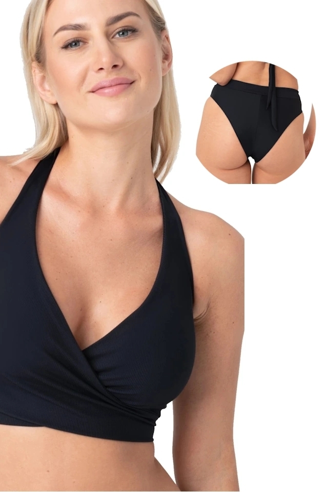 Samanta Venus czerń L + L strój kąpielowy komplet wiązany soft b/f A150+ figi tanga wysokie M400