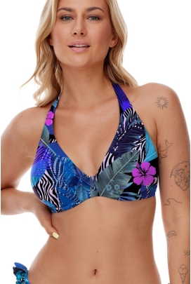 Komplet OKAZJA Lupo Perim niebieski kwiaty 80D + XL strój kąpielowy braletka + figi2 wiązane