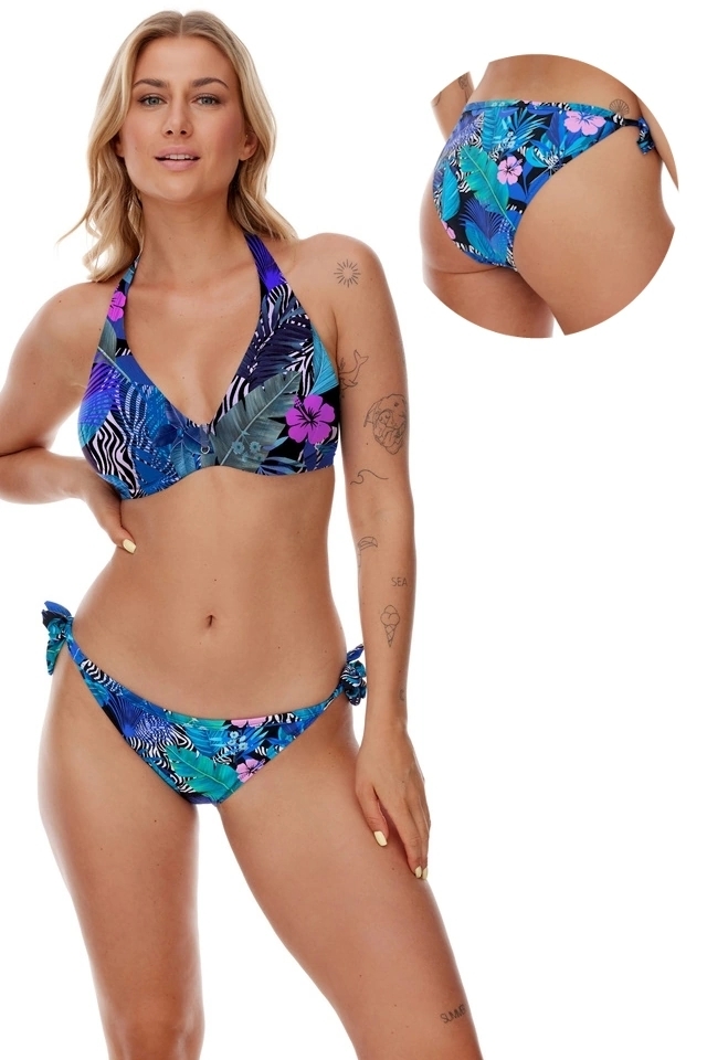 Komplet OKAZJA Lupo Perim niebieski kwiaty 80D + XL strój kąpielowy braletka + figi2 wiązane