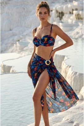 Self 26 D95CH 53 czerń multi kwiaty do stroju kąpielowego