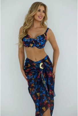 Self 26 D95CH 53 czerń multi kwiaty do stroju kąpielowego