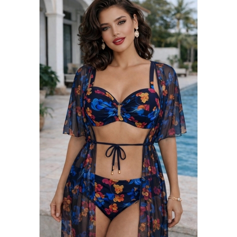 Self 26 DP10P 53 Pandora czerń multi kwiaty kimono plażowe