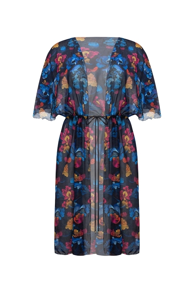 Self 26 DP10P 53 Pandora czerń multi kwiaty kimono plażowe