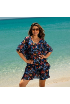 Self 26 D83T 53 Pandora czerń multi kwiaty tunika plażowa