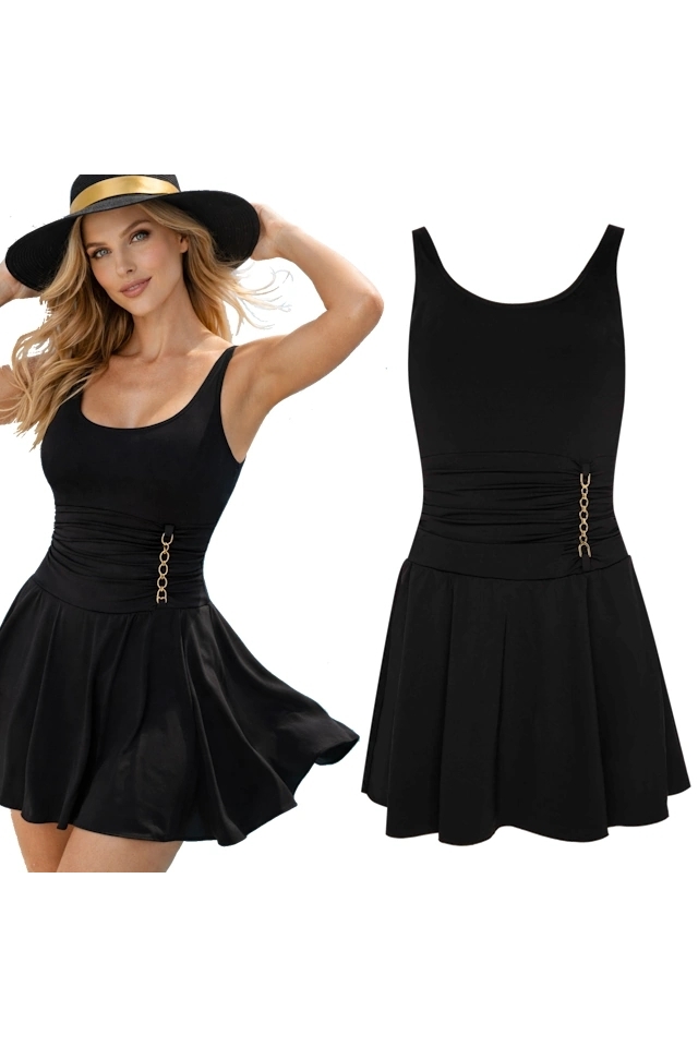 Self 26 1170PC6 Palm Beach czerń strój kąpielowy jednoczęściowy z sukienką