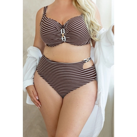 KrisLine Java brown/white figi wysokie majtki do stroju kąpielowego