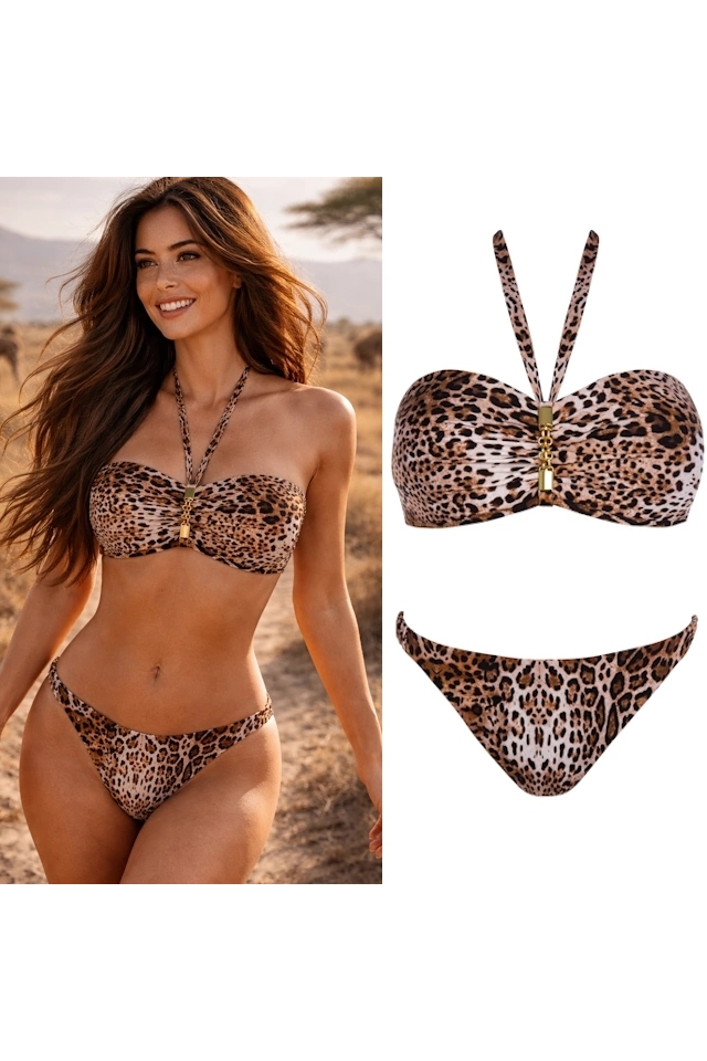 Self 26 842V2ZA2 Zambia brąz cętki dwuczęściowy strój kąpielowy bandeau